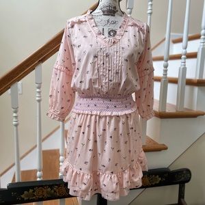 Ellor Pink Floral Smocked Waist Dress ~ S ~